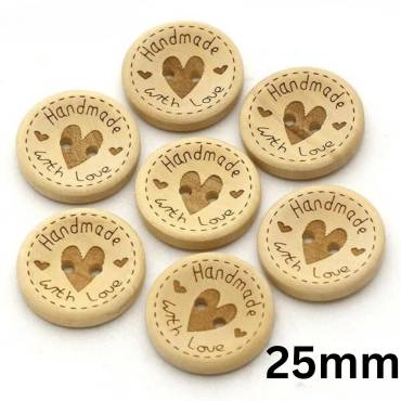 Buttons "Handmade with love" | Wood | beige | various sizes