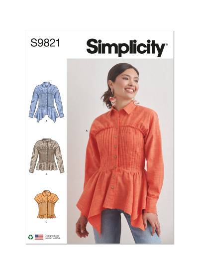 Misses' Blouse with Collar, Sleeve and Hemline Variations | Simplicity | 9821
