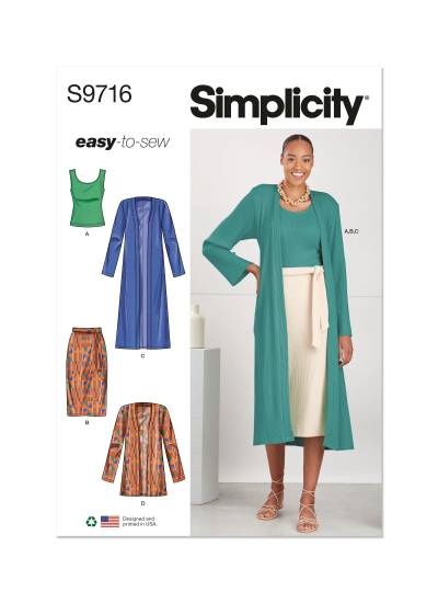 Misses' Knit Top, Cardigan and Skirt | Simplicity | 9716