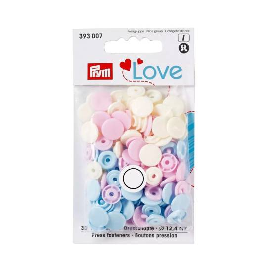 Color snap fastener, Prym Love, 12.4 mm, rose/light blue/pearl