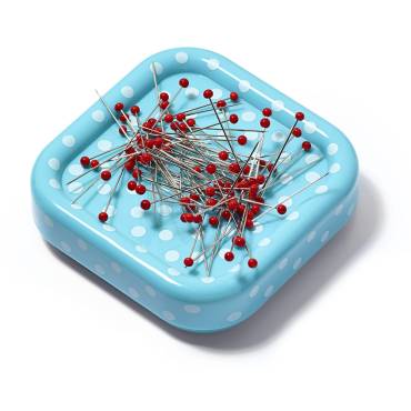 Magnetic pincushion with glass-headed pins