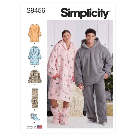 Schnittmuster Simplicity S9456 Unisex Oversized Hoodies, Pants and Booties Gr. A (XS-S-M-L-XL)