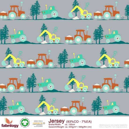 *REPRINT* Excavator and  tractor - GOTS - grey