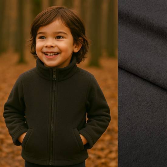 REMNANTS | 100 cm | Organic Fleece (double-sided polar) uni - GOTS - black