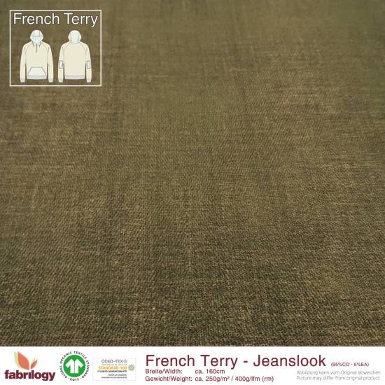 RESTSTÜCK | 110 cm | Jeanslook (French Terry) - GOTS - moosgrün