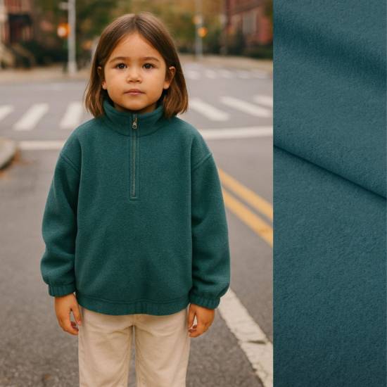 REMNANTS | 140 cm | Organic Fleece (double-sided polar) uni - GOTS - dark-petrol