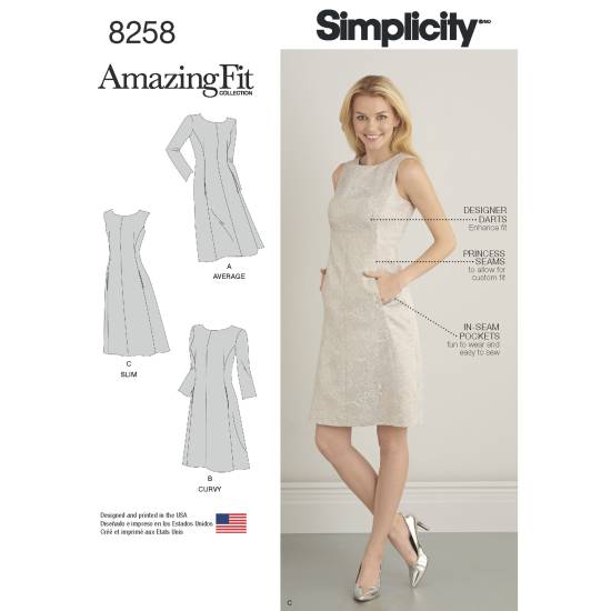 Simplicity Schnittmuster Damen Kleid #8258.AA Gr. 36-44