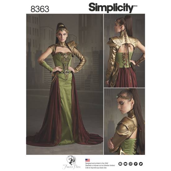 Simplicity Schnittmuster Damen Ranger-Fantasiekostüm mit Rüstung und Krone #8363.H5 Gr. 32-40