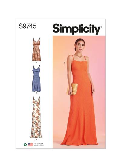 Simplicity Schnittmuster Damen rückenfreie Slip-Kleider Midi Maxi Mini #9745.Y5 Gr.44-52