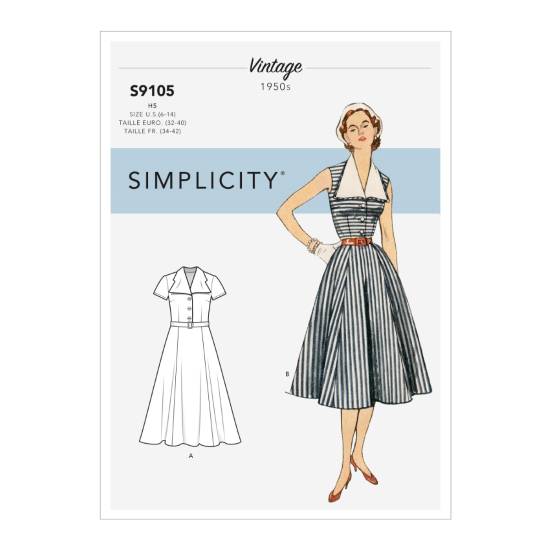 Simplicity Schnittmuster Damen Vintage Kleid mit abnehmbarem Kragen #9105.H5 Gr. 32-40
