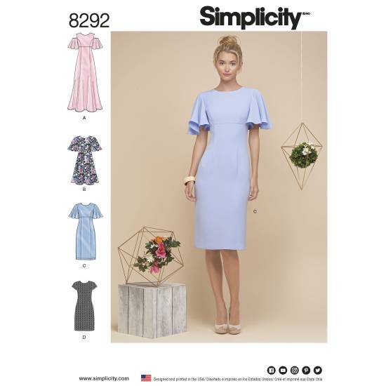 Simplicity Schnittmuster Damen Volant-Kleider #8292.H5 Gr. 32-40