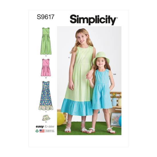 Simplicity Schnittmuster Mädchen Kleid Hosenanzug Mädchen Hut 9617.K5