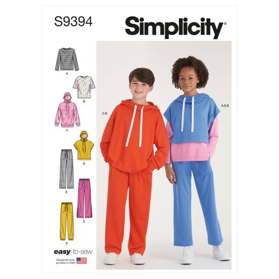 Schnittmuster Simplicity S9394 Boys and Girls Oversized Knit Hoodies, Pants and Tops Gr. A (XS-S-M-L-XL)