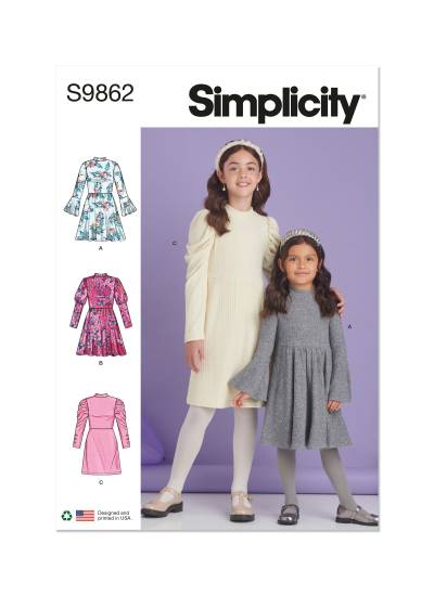 Simplicity Schnittmuster Mädchen Strickkleider Volants oder Puffärmeln #9862.HH Gr. 3-6 Jahre