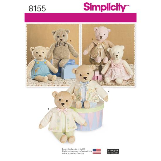 Simplicity Pattern 8155 Stuffed Bears with Clothes | SIMPLICTY | 8155