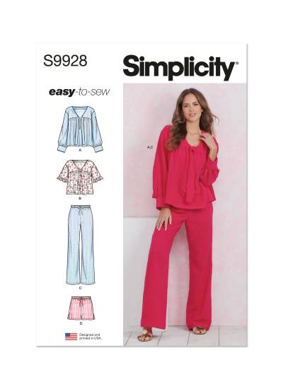 Simplicity Schnittmuster Set Dame gerade Hose und Shirt mit V-Aussschnitt #9928.A Gr. 32-52