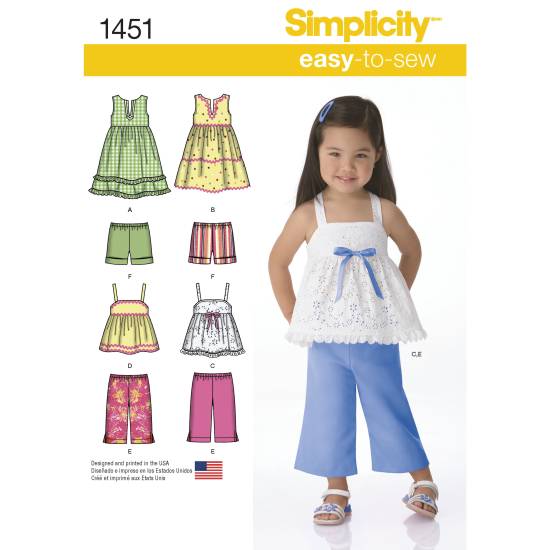 Simplicity Schnittmuster-Set Mädchen Kleid Top Hose Shorts #1451.A Gr. 1/2-4 Jahre