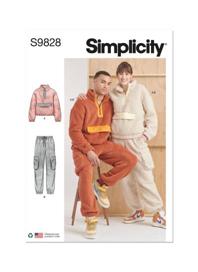 Simplicity Schnittmuster-Set unisex Sweatshirt mit Kängurutasche + Trainingshose #9828.A Gr. 32-52 / 42-62