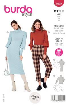 Knitted dress + shirt with turtleneck and gathered sleeves | BURDA | Size: 34-44 | Level: 2