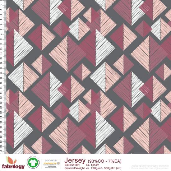 Tangram - GOTS - grey-pink-wine red