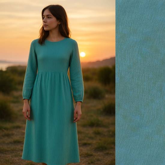 Wave Whisper (Jacquard Musselin) - ECO - Steel Blue