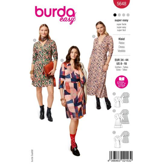 Wrap dresses with a V-neckline | BURDA | Gr: 34 - 44 | Level: 1